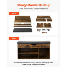 Entryway Shoe Bench 31.7 x 12.0 x 17.5 Inch with Lift Top Storage 300lbs Capacity Cushion Seat & 3 Cabinets (Brown + Black)