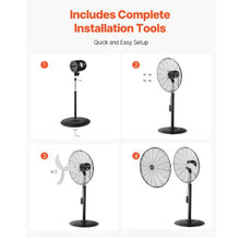 24-Inch Industrial Pedestal Fan - 85° Oscillating 3-Speed Adjustable Standing Fan (Black)