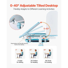 Kids Study Desk & Chair Set with Storage Adjustable Height & Tilting Desktop (Blue)
