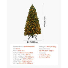 Prelit Artificial Xmas Christmas Tree and 120 Warm LED Lights with 8 Light Modes Metal Stand (4FT)