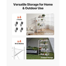 4-Tier Foldable Metal Storage Shelf with Wheels & Hooks No Assembly Shelving Unit for Pantry Kitchen Garage (White)