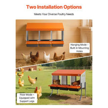 3-Compartment Chicken Nesting Box Roll-Away Egg Box with Legs Steel & Plastic for Hens (Orange)