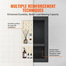 16 x 24 Inch Shower Niche Tile-Ready Double Shelf (Black)