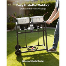 Outdoor Propane Deep Fryer 18 Qt x 2 Dual-Tank 40,000 BTU 3 Baskets 2 Thermometers Portable Stainless Steel Fryer Cart