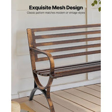 50-Inch Outdoor Bench Carbon Steel Frame with Slatted Backrest and Round Armrests – Weatherproof for Garden Park Yard Front Porch Antique Bronze