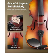 3/4 Size Violin Set Brown Solid Wood Beginner Fiddle with Hard Case & Accessories