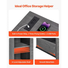 3-Drawer Wooden File Cabinet Rolling Storage with Power Strip Lock & Adjustable Shelves 5 Wheels