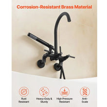 Clawfoot Tub Faucet Wall-Mount Bathtub Filler with Handheld Shower Matte Black Adjustable Arms & Gooseneck Spout