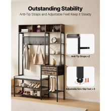 70.9" Hall Tree Coat Rack with Shoe Bench & 2 Drawers 3-in-1 Storage Organizer Bookshelf & Wire Shelf Steel Frame for Entryway Bedroom