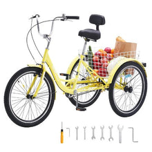 20 Inch Three-Wheeled Bicycles 3 Wheel with Basket & Adjustable Seat for Seniors Women Men