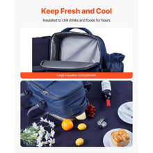 2 Person Picnic Backpack Insulated Cooler Compartment wid Bottle/Wine Holder for Hiking Camping Navy Blue
