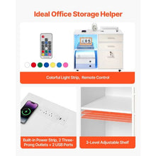 3-Drawer Wooden File Cabinet Mobile Rolling Storage with Lock Light & Adjustable Shelves