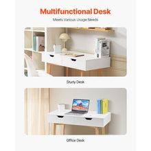 White & Wood Small Kids Desk with Drawers – Rectangle MDF Study Table for Bedroom Home & Office