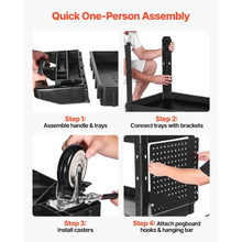 Utility Cart 550 LBS Capacity 2-Tier Heavy-Duty Plastic Cart 360° Swivel Wheels Tray & Pegboard (Black)