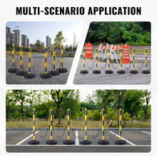 Adjustable Traffic Delineator Posts, 6 Pack with Fillable Base & 8FT Chain Yellow/Black for Traffic Control