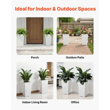 22" Tall Planters Large White Tapered Outdoor Flower Pots with Casters Inner Pots & Drainage (Set of 2)