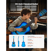 30 Inch Classical Guitar Starter Kit Blue Basswood Guitar with Gig Bag & Accessories