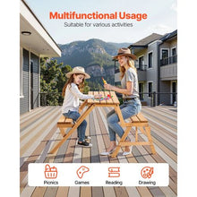 2-in-1 Foldable Picnic Table & Bench Set Transforming Wooden Outdoor Table with Umbrella Hole Portable (Brown)