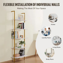 5-Tier Ladder Shelf 24 x 11.8 in Bookshelf Metal Frame Open Storage Rack for Kitchen Bedroom Bathroom & Living Room Gold (White)