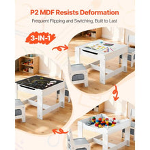 White Kids Table and 2 Chairs Set with Storage Wooden Toddler Activity Table