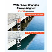 5-Step Retractable Dock Ladder 67–79" Adjustable Aluminum Pontoon Boat Swim Ladder 350 lb Capacity