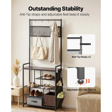 70.9" Hall Tree Coat Rack with Shoe Storage 4-Tier Organizer Hooks Side Pocket Wire Shelf Steel Frame for Entryway Bedroom Closet