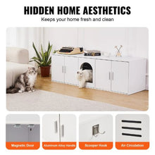 57.9-Inch Cat Litter Box Enclosure for 2 Cats Hidden Double-Room Wooden Cabinet Fits Most Litter Boxes (White)