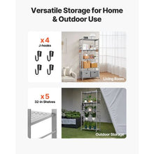 5-Tier Foldable Metal Storage Shelf 32 x 14 x 72 Inch (Grey)