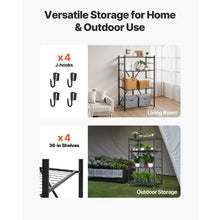 4-Tier Foldable Storage Shelf with Wheels & Hooks (Black)