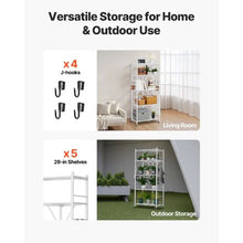 5-Tier Foldable Storage Shelf with Wheels & Hooks (White)