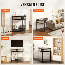Half-Moon Rattan Console Table with Storage, (Black)