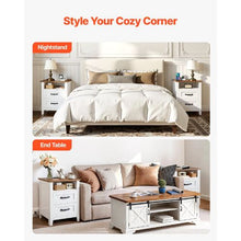 White Farmhouse Nightstands Set of 2 End Tables with Charging Station USB Ports 2 Drawers & Open Shelf