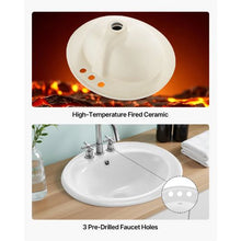 19.09" x 16.73" Oval Semi-Recessed Bathroom Sink, White Ceramic Basin with Overflow 3-Hole Faucet