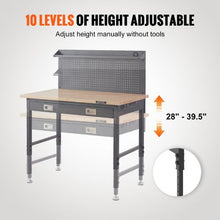 48 x 24-Inch Adjustable Workbench 2000 LBS Capacity 28-39.5-Inch Height Oak Top 30 Hooks