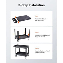37 x 25.4-Inch Utility Cart 550 LBS Capacity 2-Tier Heavy-Duty Plastic Service Cart 360° Swivel Wheels 2 with Brakes