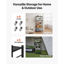 5-Tier Foldable Metal Storage Shelf with Wheels No Assembly (Black)
