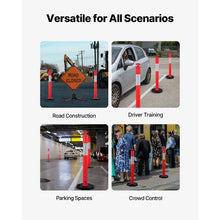 48" Traffic Delineator Posts with Weighted Base & Reflective Strips Red for Construction Site & Parking Lot Safety
