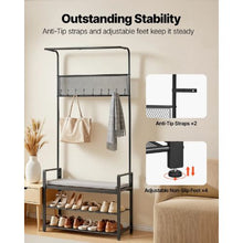 72" Hall Tree Coat Rack with Shoe Bench – 2-Tier Shoe Rack Hooks & Hanging Rod Steel Frame Storage Organizer for Entry Bedroom Closet