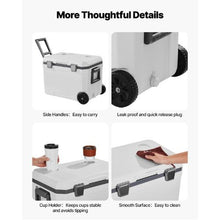45 Qt Wheeled Hard Cooler Insulated Ice Chest Heavy-Duty Handles Cup Holder Lightweight