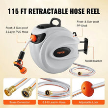 Retractable Hose Reel 115 FT x 1/2" Wall Mounted with 180° Swivel Bracket 9-Pattern Nozzle Auto Rewind & Any-Length Lock
