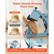 Hat Heat Press 4 Interchangeable Platens with Cap Stretcher Temperature & Time Control HTV & Sublimation Light Blue