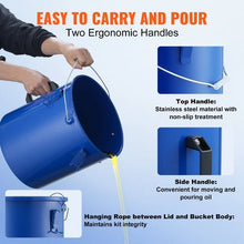6-Gal Fryer Grease Bucket Carbon Steel Oil Disposal Caddy with Rust-Proof Coating Lid Lock Clips Filter Bag – (Blue)