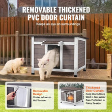 Outdoor Wooden Cat House with PVC Door Flaps and Window Weatherproof Shelter for Multiple Cats 24"L x 21"W x 18"H