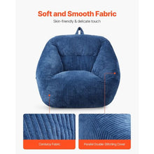 3ft Memory Foam Bean Bag Chair with Armrests & Pocket Teddy Velvet Cover (Blue)