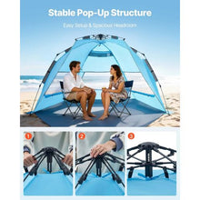4-Person Pop Up Beach Tent – UPF 50+ Portable Sun Shade Canopy with Carry Bag & Sand Pockets for Camping Fishing & Outdoor Picnic
