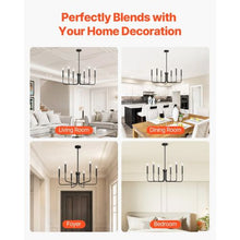 6-Light Black Farmhouse Chandelier Adjustable Height Hanging Light Fixture for Dining Room Bedroom Foyer Kitchen & Living Room