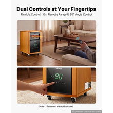 Infrared Heater 1500W Electric Space Heater 3 Heat Settings Remote 12H Timer Wheels (Light Wood)