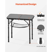 24x16 In Adjustable Folding Camping Table – Aluminum Side Table with Mesh Shelf & Handle (Black)