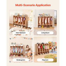 Wooden Kids Coat Locker with 10 Hooks & Storage Cubbies Natural