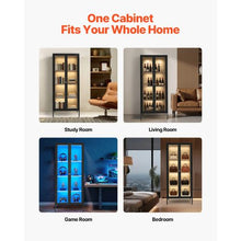 66-Inch Lighted Display Cabinet with Glass Door 4-Tier Curio Cabinet with Adjustable Shelves